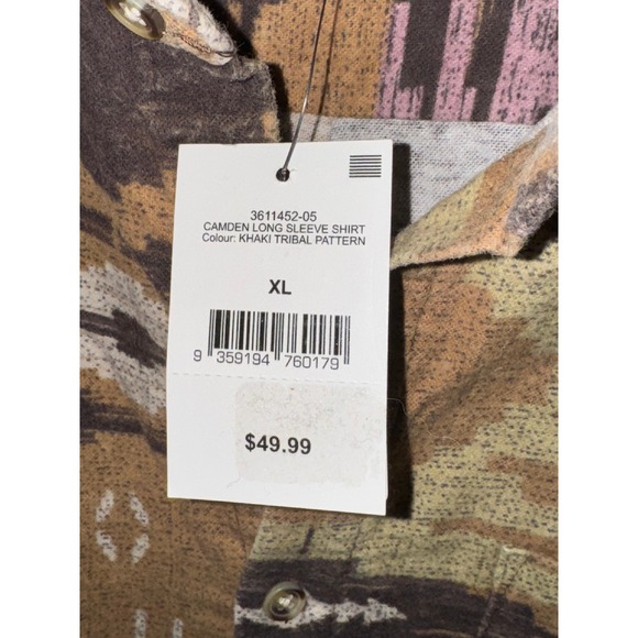 Cotton On Mens Camden Aztec Long Sleeve Shirt Khaki Tribal Pattern, Size XL, NWT - Picture 4 of 6